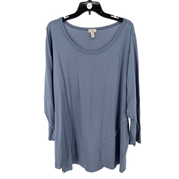 LOGO by Lori Goldstein Plus Blue Cotton Modal Top W/ Asymmetric Hem Size 3X - Picture 1 of 4